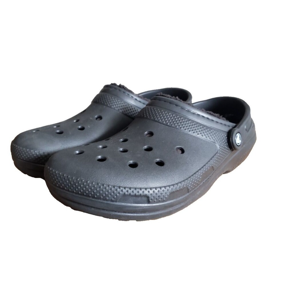 CROCS Classic Clog Black Faux Fur Lined Slip-On Shoes Mem's Size 12